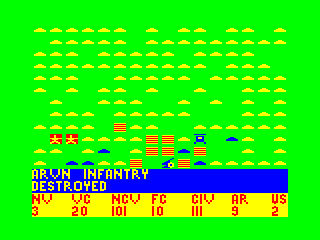 VC (TRS-80 CoCo) screenshot: VC destroy the ARVN forces