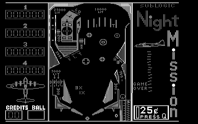 Night Mission Pinball (v3.0) (DOS) screenshot: B&W Graphics Mode