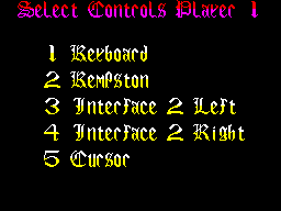 Gauntlet III: The Final Quest (ZX Spectrum) screenshot: Choose controls for player 1