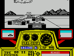 F-1 (ZX Spectrum) screenshot: Looks like someone's had an engine blow up