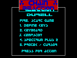 Chain Reaction (ZX Spectrum) screenshot: Main menu