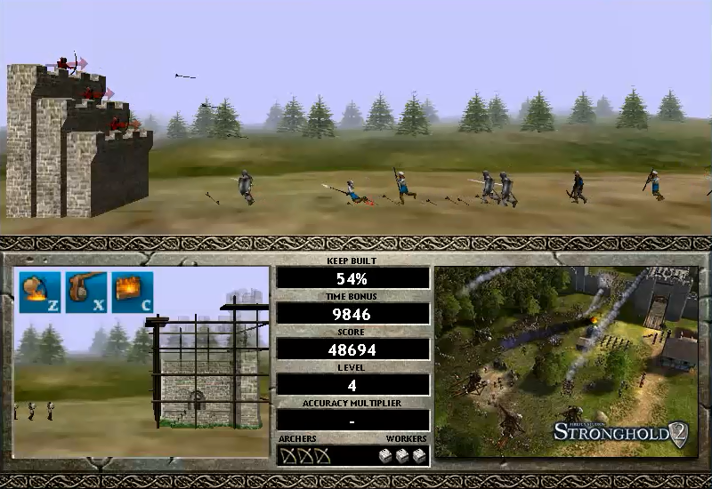 Castle Attack 2 (Windows) screenshot: Enemy soldiers are attacking the castle