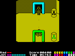 Chain Reaction (ZX Spectrum) screenshot: Looking for Rods shooting another robot