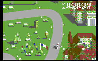 Tour de France (Commodore 64) screenshot: Riding up a hill.