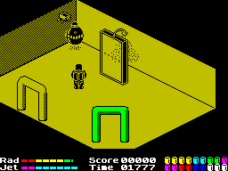 Chain Reaction (ZX Spectrum) screenshot: Decontamination shower room - robot here