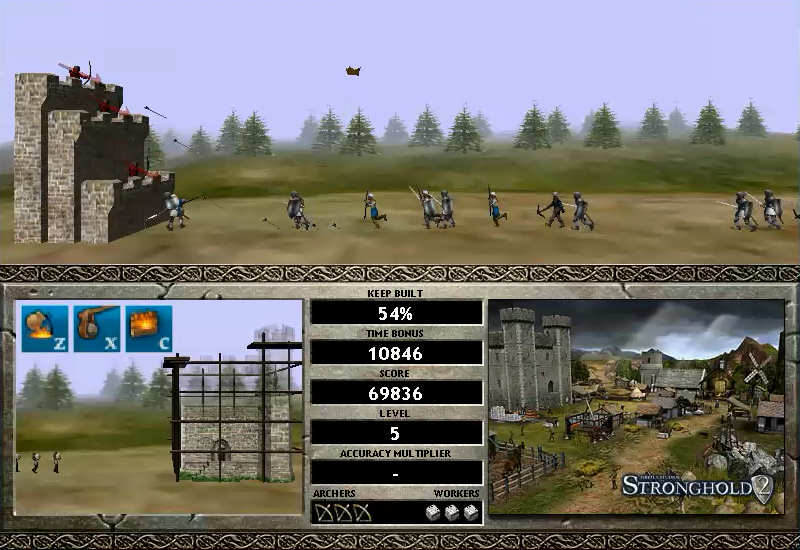 Castle Attack 2 (Windows) screenshot: The enemy is damaging the wall
