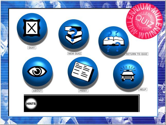 Millennium Quiz (Windows) screenshot: The game's menu screen