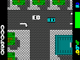 Miami Chase (ZX Spectrum) screenshot: Cruising the streets of Miami and looking for bad guys in a red car