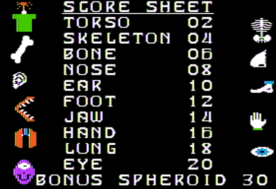 The Diabolical Plot of Doctor Dracupig (Apple II) screenshot: Points List