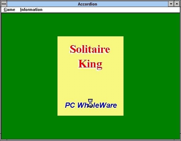 Solitaire King: Accordion (Windows 3.x) screenshot: The title screen starts up in a window, soe does the game