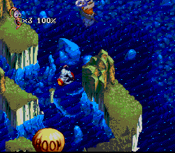 Earthworm Jim 2 (SNES) screenshot: Wow, a scrolling shooter level!