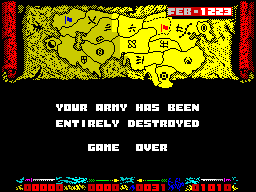 Genghis Khan (ZX Spectrum) screenshot: Looks like my tactics were not as good as I thought. My arrows also cut down my own men.