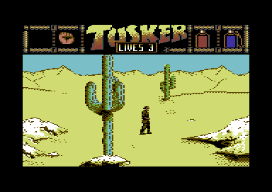 Tusker (Commodore 64) screenshot: (sing) "I went through the desert on a ..."