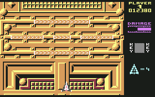 Zyron (Commodore 64) screenshot: Avoid the electrical currents up ahead
