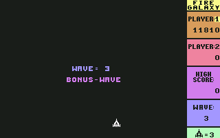 Fire Galaxy (Commodore 64) screenshot: Entering the first bonus wave