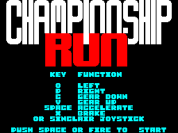 Championship Run (ZX Spectrum) screenshot: Action keys. There are 3 gears. The car will not move until a gear is selected.