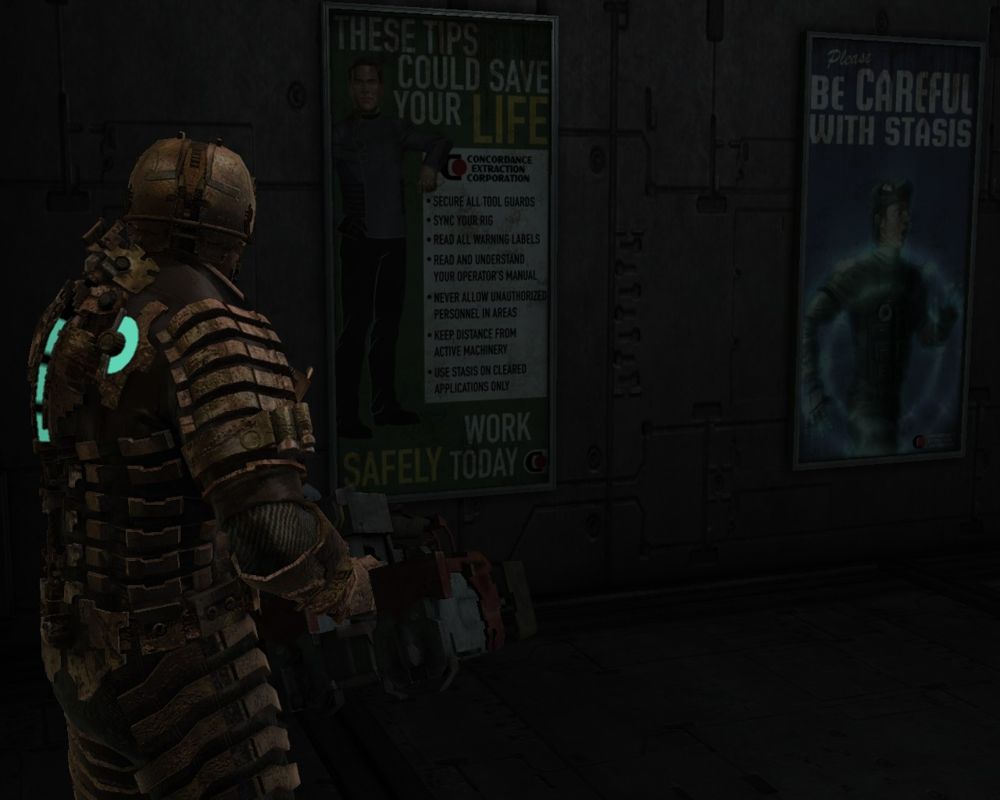 Dead Space (Windows) screenshot: Helpful tips on the poster.