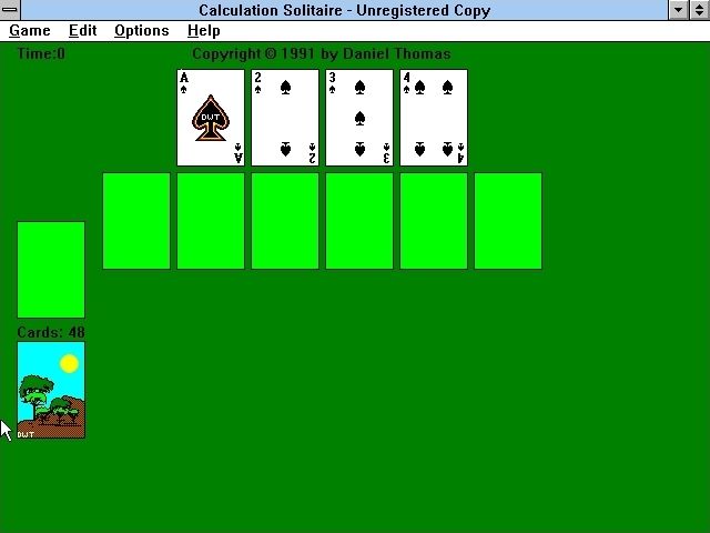 Calculation Solitaire (Windows 3.x) screenshot: The start of a game.