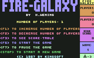 Fire Galaxy (Commodore 64) screenshot: Main menu