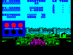 Championship Run (ZX Spectrum) screenshot: I sort of carry that little flash for a while - long after the other car has driven off into the distance