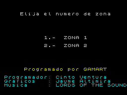Desperado 2 (ZX Spectrum) screenshot: The game loads to this screen where the player can choose between the game's two zones.