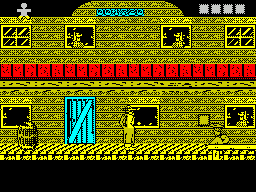 Desperado 2 (ZX Spectrum) screenshot: I think the baddie on the right just dropped something, ammo I hope