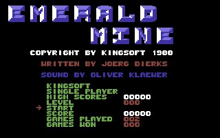 Emerald Mine (Commodore 64) screenshot: Title screen