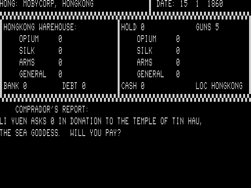 Taipan (TRS-80) screenshot: Trading Screen