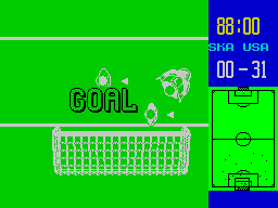 World Championship Soccer (ZX Spectrum) screenshot: This is what a goal looks like, it's taken from the second day of the competition