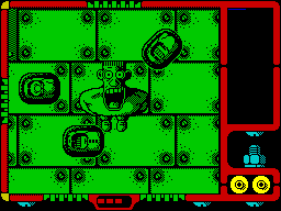 Autocrash (ZX Spectrum) screenshot: If the computer car hits the player from behind, the player's driver is catapulted into the air.