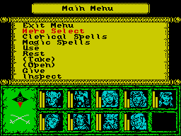 Dragons of Flame (ZX Spectrum) screenshot: The in-game menu that is brought up by pressing the SPACE bar