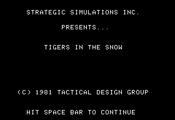 The Battle of the Bulge: Tigers in the Snow (Apple II) screenshot: Title