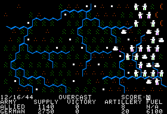 The Battle of the Bulge: Tigers in the Snow (Apple II) screenshot: Game start - date 12/16/44