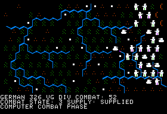 The Battle of the Bulge: Tigers in the Snow (Apple II) screenshot: German combat phase