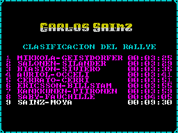 Carlos Sainz (ZX Spectrum) screenshot: .. and Rally times
