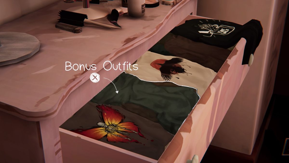 Life Is Strange: Before the Storm - Deluxe Upgrade (PlayStation 4) screenshot: Outfit Pack - Bonus outfits appear next to other shirts in episode 1