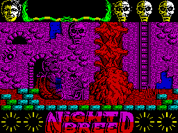 Clive Barker's Nightbreed: The Action Game (ZX Spectrum) screenshot: Up the ladder and Boone must get past this beast to progress
