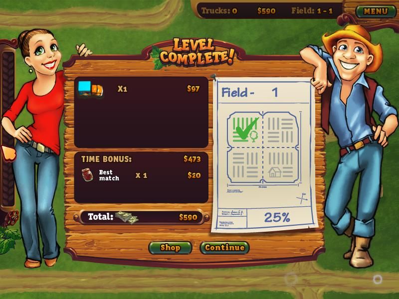 Little Farm (Windows) screenshot: The completed level stats.