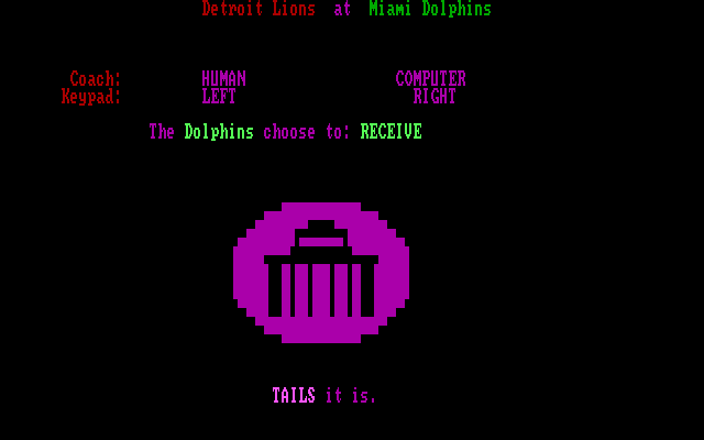 NFL Challenge (DOS) screenshot: The coin toss (CGA)