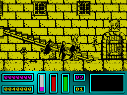 Night Hunter (ZX Spectrum) screenshot: Here we have witches, and two different kinds of men (there are ladies too), all of whom take some health
