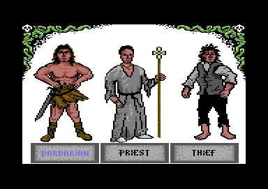 Duel Master: Blood Valley (Commodore 64) screenshot: Choose a class