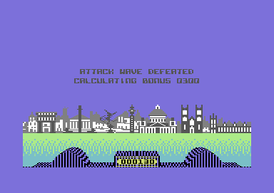 City Fighter (Commodore 64) screenshot: First wave defeated