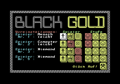 Black Gold (Commodore 64) screenshot: Select number of human and computer players and adjust the difficulty
