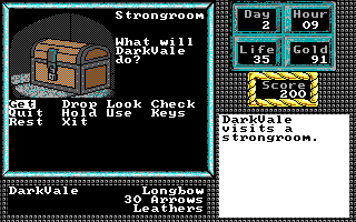 The Keys to Maramon (DOS) screenshot: Strongroom - Here the player may store items and may be used to rest when the inns are closed at night.