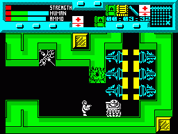 Rescue (ZX Spectrum) screenshot: Tank finished teleporting and now attacking you - run!