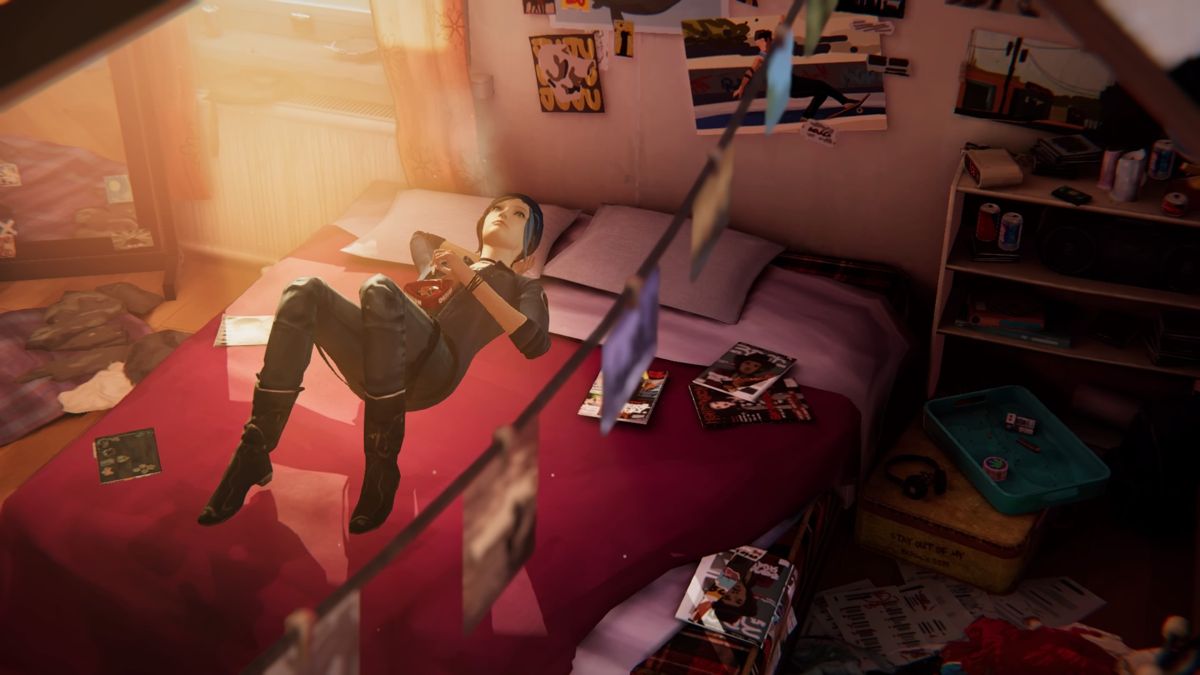 Life Is Strange: Before the Storm - Deluxe Upgrade (PlayStation 4) screenshot: Mixtape Mode - Listening to the tracks is done as a cutscene showing radio music with camera centering on Chloe in her room