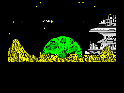 Oberon 69 (ZX Spectrum) screenshot: That small thing is another craft which in turn also drops something small onto the planet