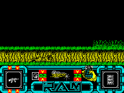 R.A.M. (ZX Spectrum) screenshot: Not dead, lying down. Fox will not shoot from this position and he won't move either. Good for ducking below some automatic guns but no good against moving troops