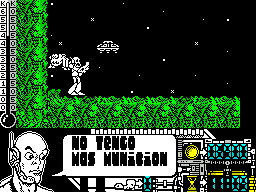 Oberon 69 (ZX Spectrum) screenshot: This is a fine time to find out that ammo is not unlimited.