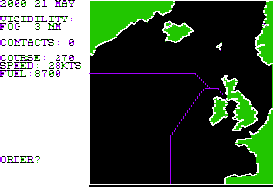 Dreadnoughts (Apple II) screenshot: North sea shipping lanes and battle map